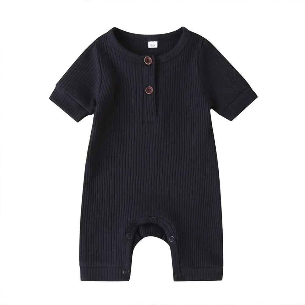 Pudcoco US Stock 0-18M Newborn Baby Girl Boy Solid Romper Cotton Short Sleeve Jumpsuit Button Girl Boy Summer Cotton Clothing