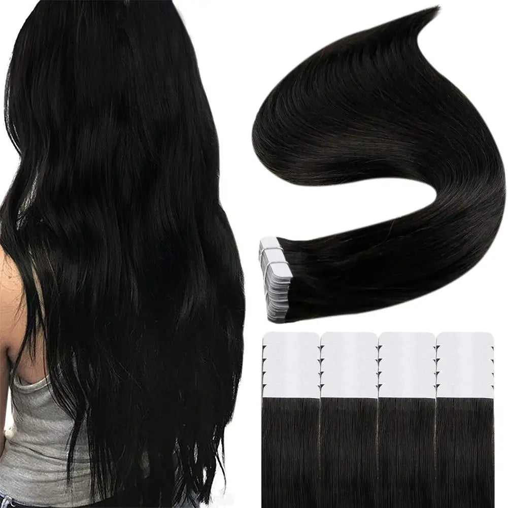 Full Shine Tape in Human Hair Extensions 20pcs Adhesive Skin Weft Pure Solid Color Glue on Woman Hair Machine Made Remy