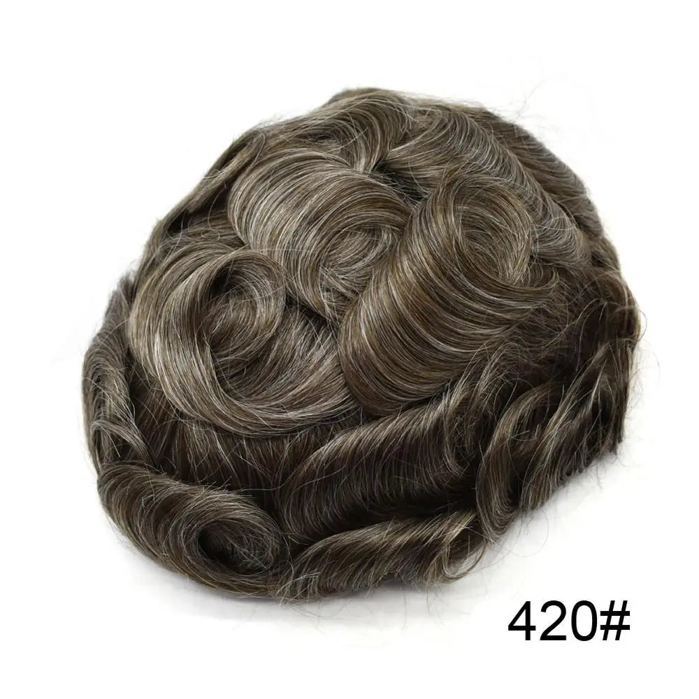 Invisible Full Poly Mens Toupee Thin Skin Hair System For Men 100% Human Hair Replacement All Clear PU Mens Wig