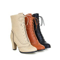 Women Boots Sexy Lace-up Boots Ladies Classic Pointed Leather Lace-Up High-Heeled Boots Middle Tube Boots Square Heel Shoes