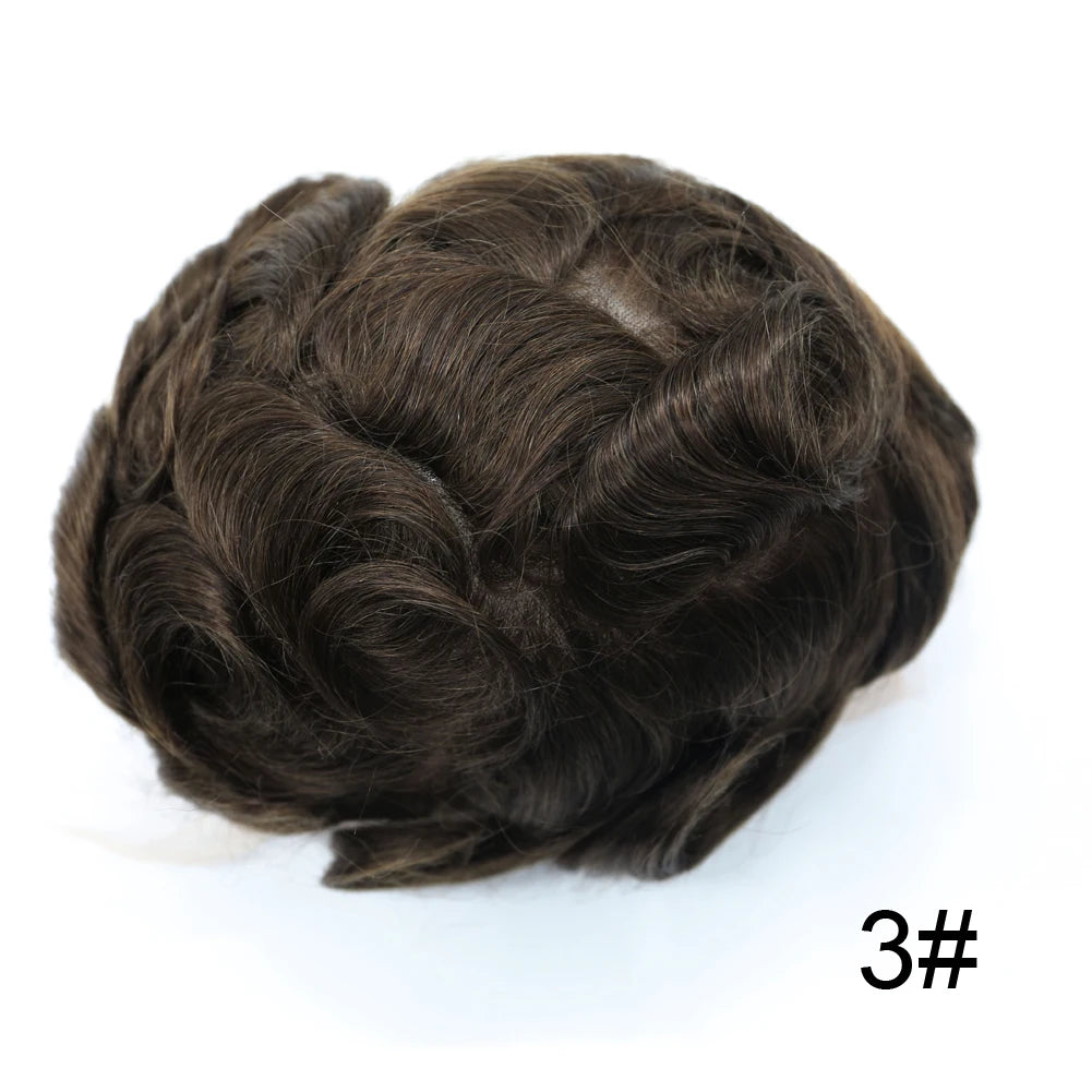 Invisible Full Poly Mens Toupee Thin Skin Hair System For Men 100% Human Hair Replacement All Clear PU Mens Wig