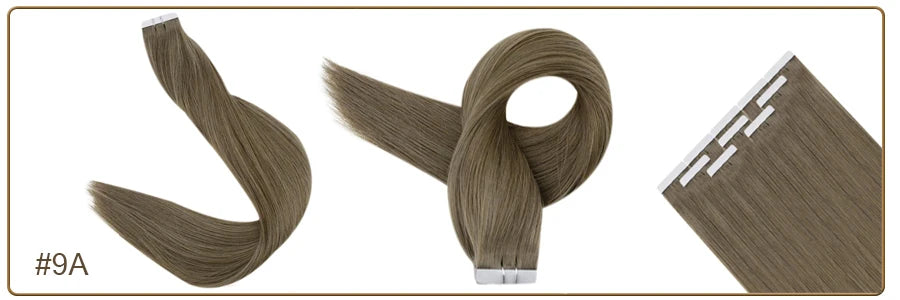 Full Shine Tape in Human Hair Extensions 20pcs Adhesive Skin Weft Pure Solid Color Glue on Woman Hair Machine Made Remy