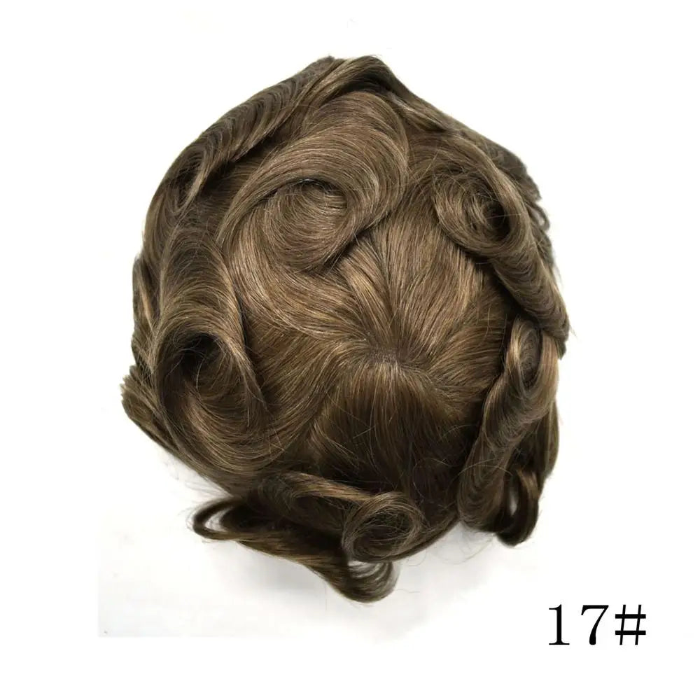 Invisible Full Poly Mens Toupee Thin Skin Hair System For Men 100% Human Hair Replacement All Clear PU Mens Wig