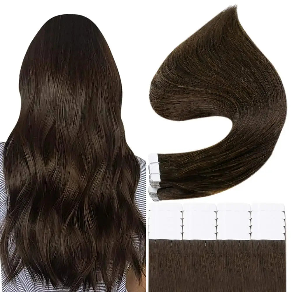 Full Shine Tape in Human Hair Extensions 20pcs Adhesive Skin Weft Pure Solid Color Glue on Woman Hair Machine Made Remy