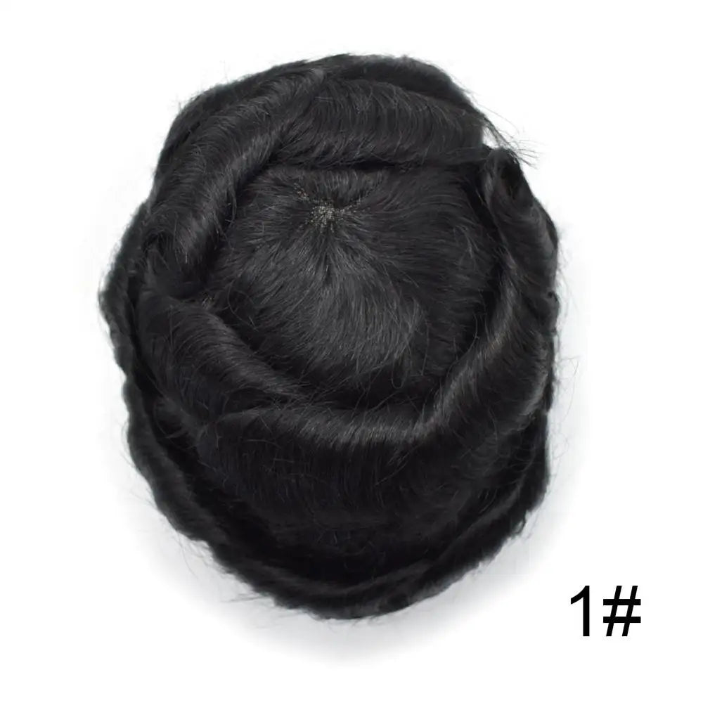 Invisible Full Poly Mens Toupee Thin Skin Hair System For Men 100% Human Hair Replacement All Clear PU Mens Wig