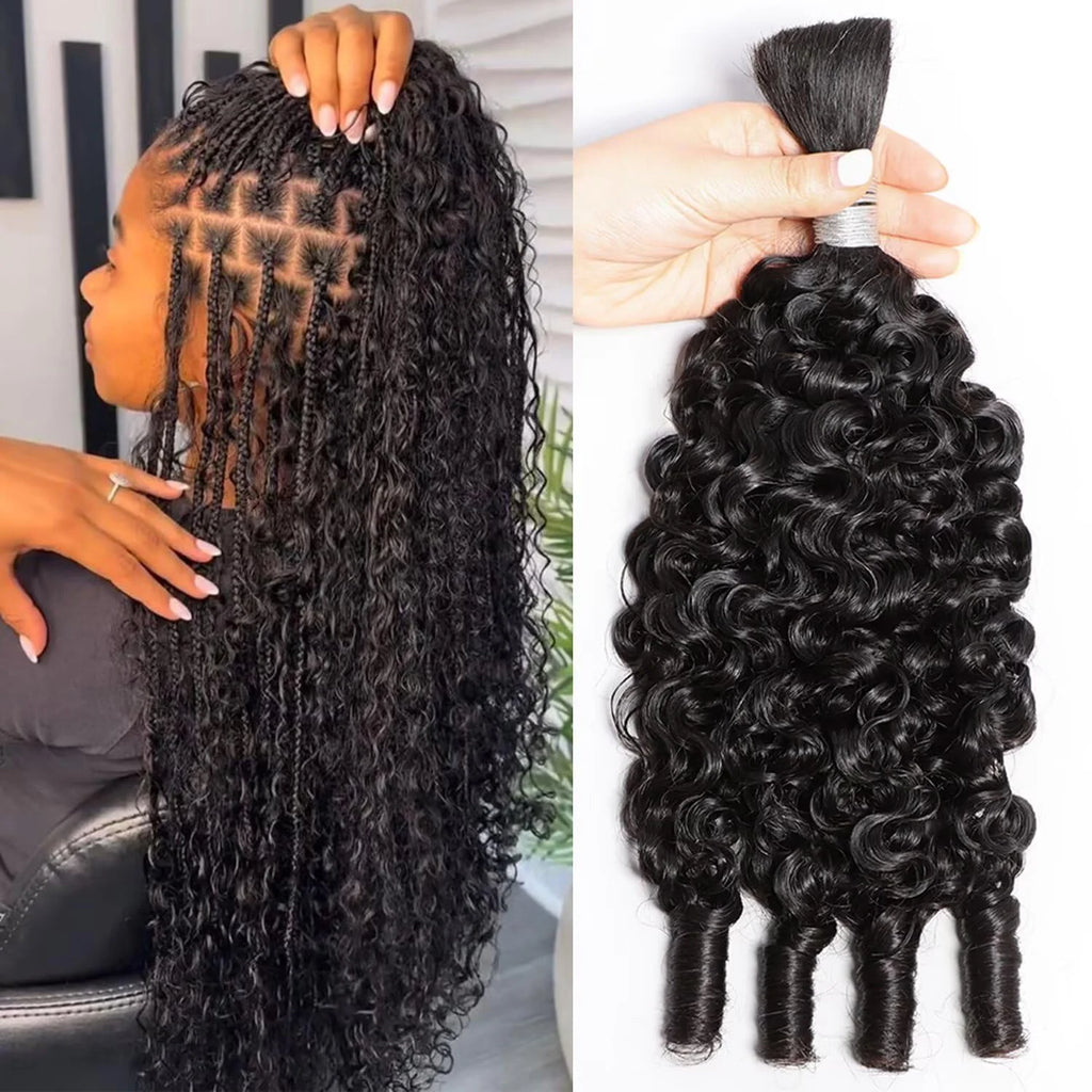 Lemoda Burmese Curly Bulk Human Hair Extension With Spail Ends Boho Braiding No Weft Bundles Virgin Hair 15A 1/2/3/4 PCS 12-32in