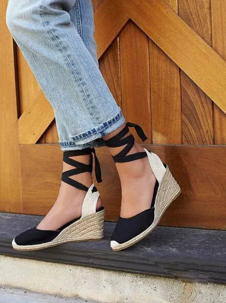 Comemore 2025 Fashion Women's Shoes Flat Heel Rope Womens Flats Lace-Up Espadrilles Summer Espadrille Sandals Female Strap Shoe