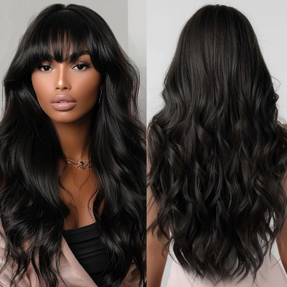 Body Wave Human Hair Wig with Bangs Middle Part 3x1 Lace Frontal Wig with Bangs Brazilian Human Hair Body Wave 34 Inch for Women