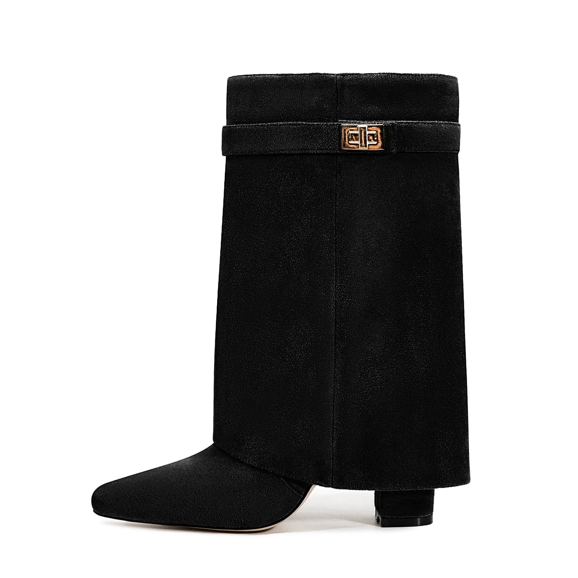 Ladies' Autumn and Winter New Pointed Knee High Women's Boots, Thick High-heeled Long Pants Boots, Fashionable Mid Rise Boots