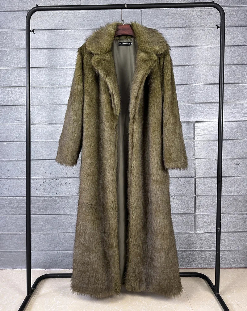 DEAT 2025 winter new fashion high quality Fox Faux Fur long Coat for Women Suit Collar solid color thick warm jacket 11A06914