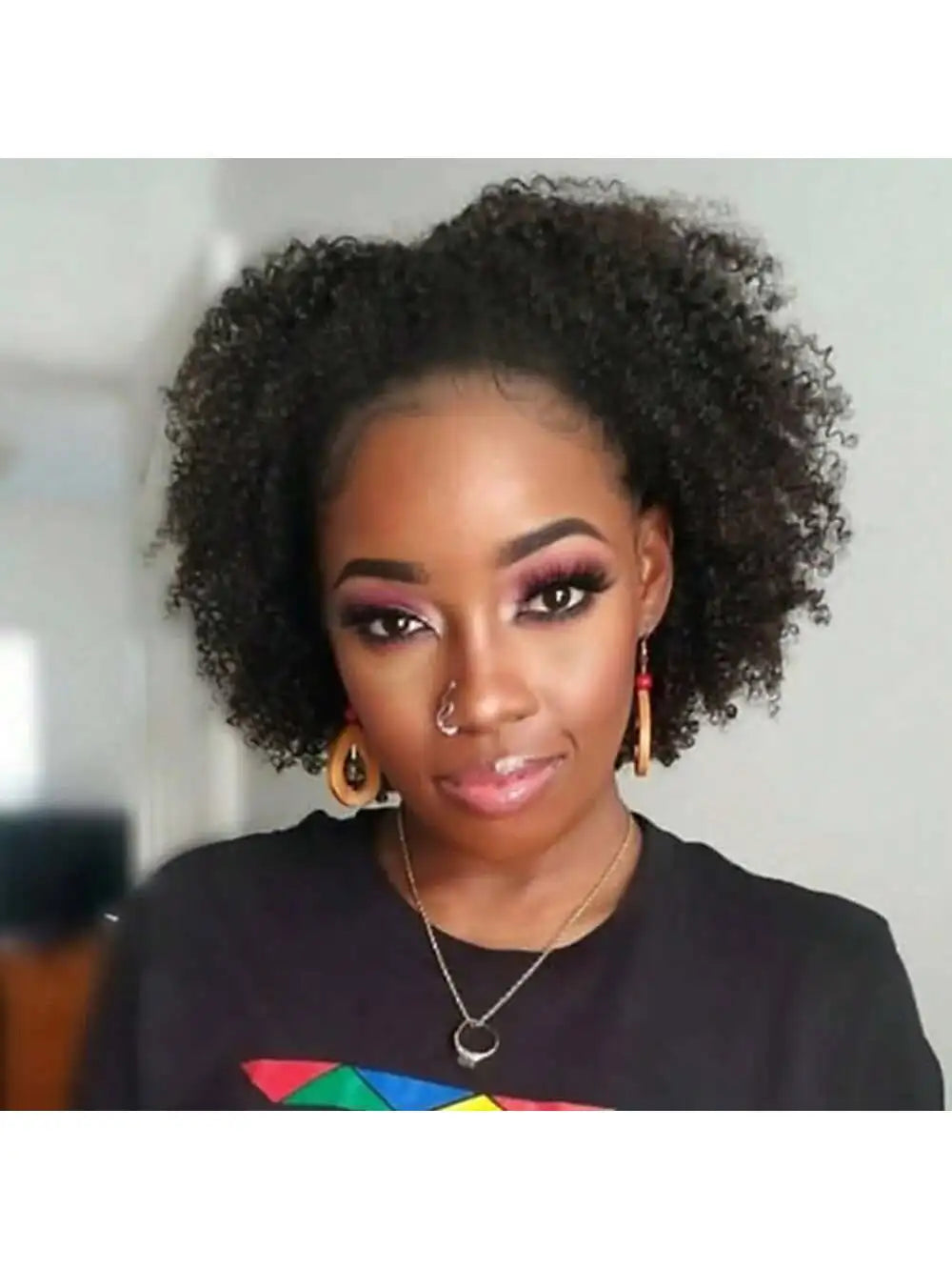 Afro Curly 3 In 1 Half Wig Human Hair Elastic Drawstring Wear Go Glueless Kinky Curly Human Hair Half Wigs Friendly To Beginners