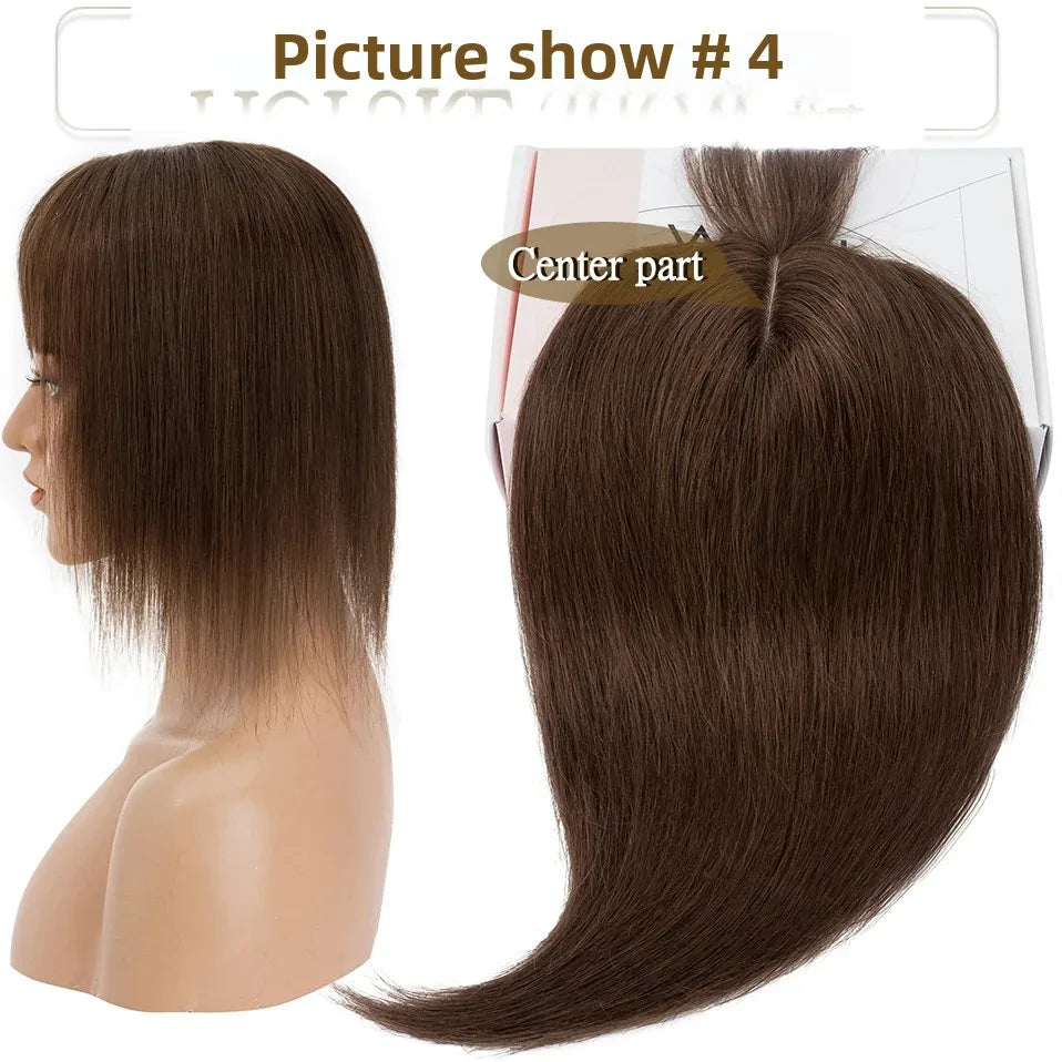S-noilite Natural Hair Topper Wig for Women 10x12cm with Silk Base 3.5x9cm Human Hair Piece with Bangs Hair Clip Included