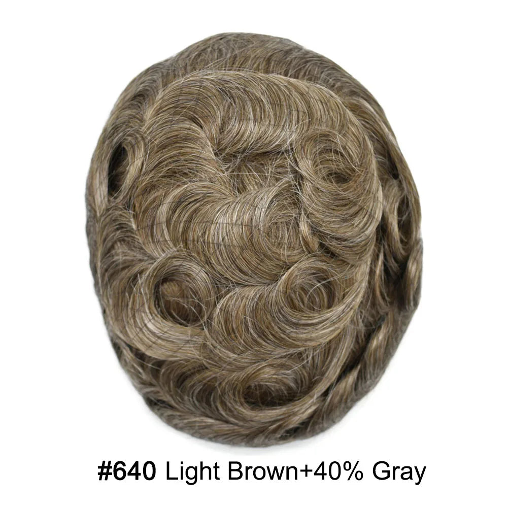 Invisible Full Poly Mens Toupee Thin Skin Hair System For Men 100% Human Hair Replacement All Clear PU Mens Wig