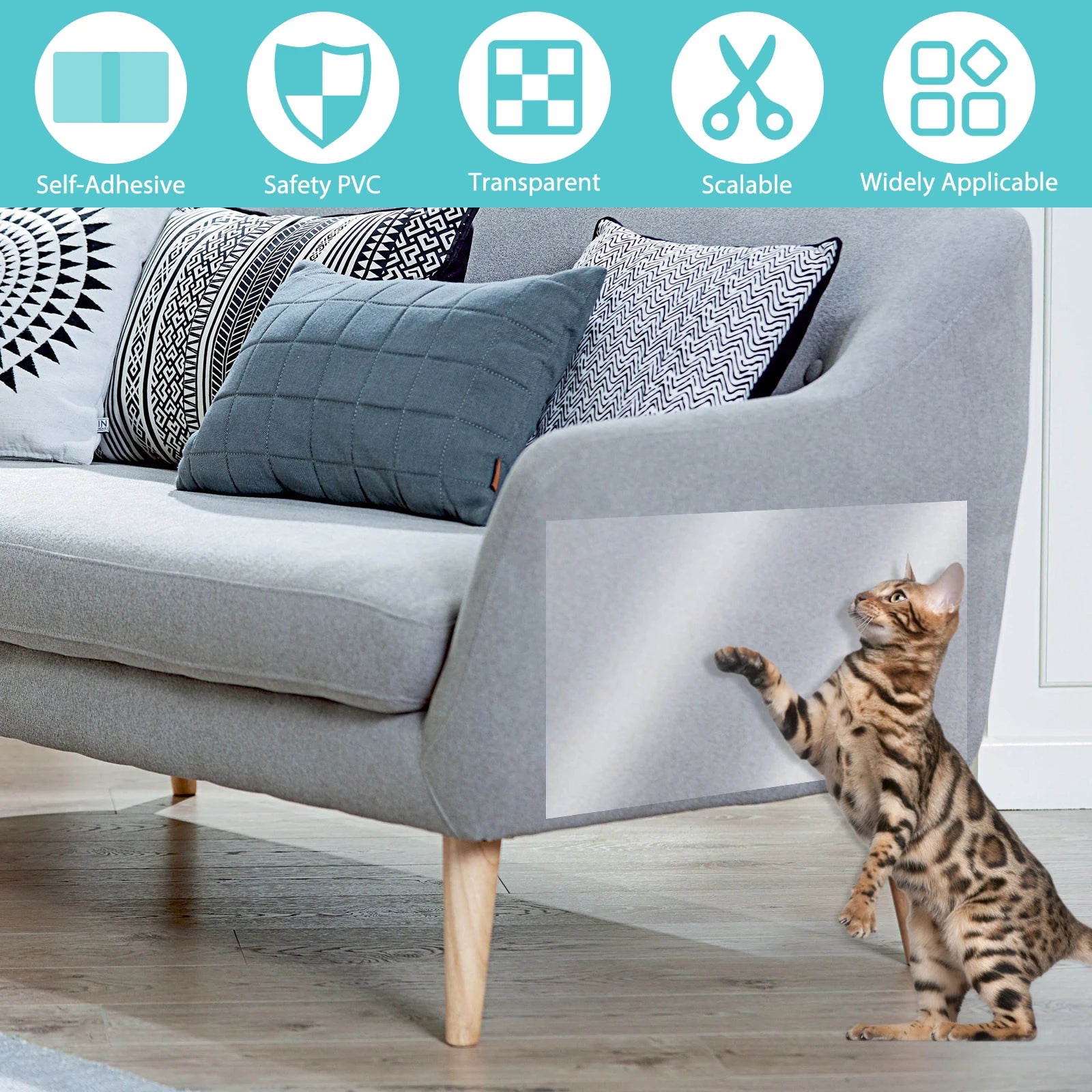 500cm Cat Scratch Deterrent Tape Furniture Protectors for Cats PVC Transparent Self-Adhesive Pet Training Tape for Furniture