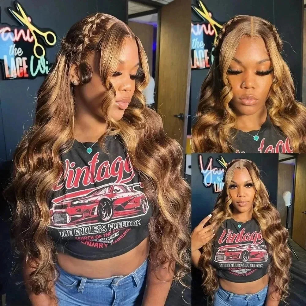 Highlight Ombre Body Wave 220 250 Density 13x4 Lace Front Wig Human Hair 13x6 Honey Blonde P4/27 Colored HD Lace Frontal Wigs