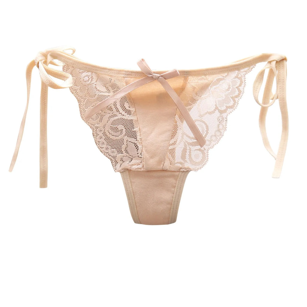 Women Sexy Lace Thong Low Waist Panties Side Tie See-Through Underpant Intimates Erotic Lingerie Ladies Underwear трусы женские