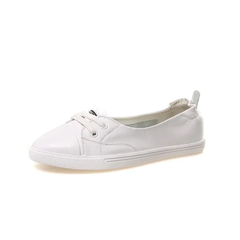 Shallow Mouth Leather Small White Shoes Women's 2026  Flat Shoes Casual Shoes Women Driving Pregnant Women Student Skate Shoes