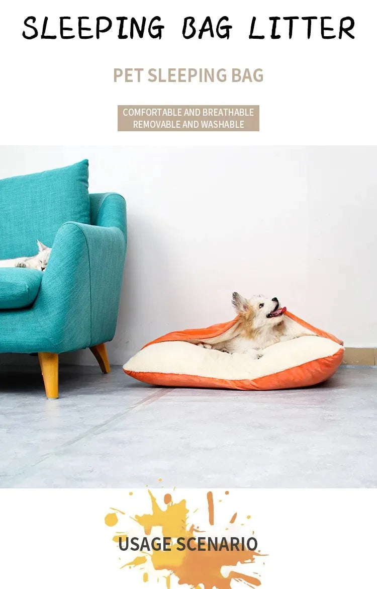 Pet Bed Dogs Kennel Winter Warm Removable Washable Bite-resistant Puppy Sofa Cushion Plush Cat Mat for Large Pet Sleeping Bag