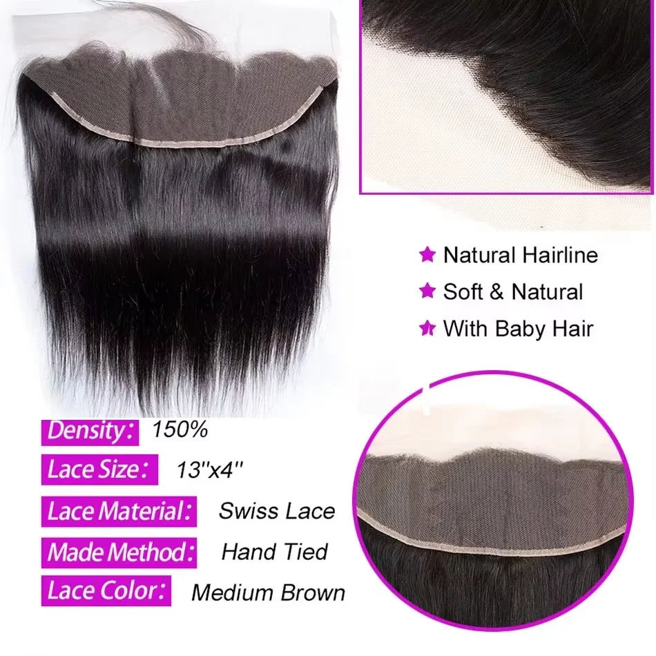 Peruvian Human Hair Bundles With Closure Straight Raw 3 4 Bundles With 4x4 5x5 HD Lace Closure Virgin Weave With 13x4 Frontal
