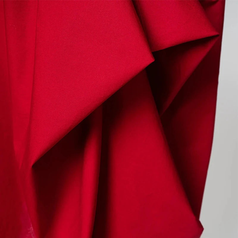 Onecozyday 2025 Stylish Women's Elegant Party Dress Solid Red Long Sleeves Stand-Collar Loose Prom Midi Dresses For Women