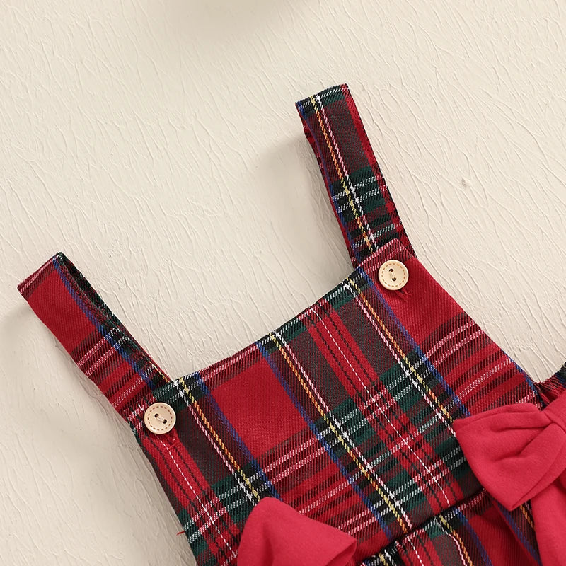 2024-08-08 Lioraitiin Baby Girls 3Pcs Christmas Outfits Long Sleeve Tops + Suspender Romper Dress + Headband Set
