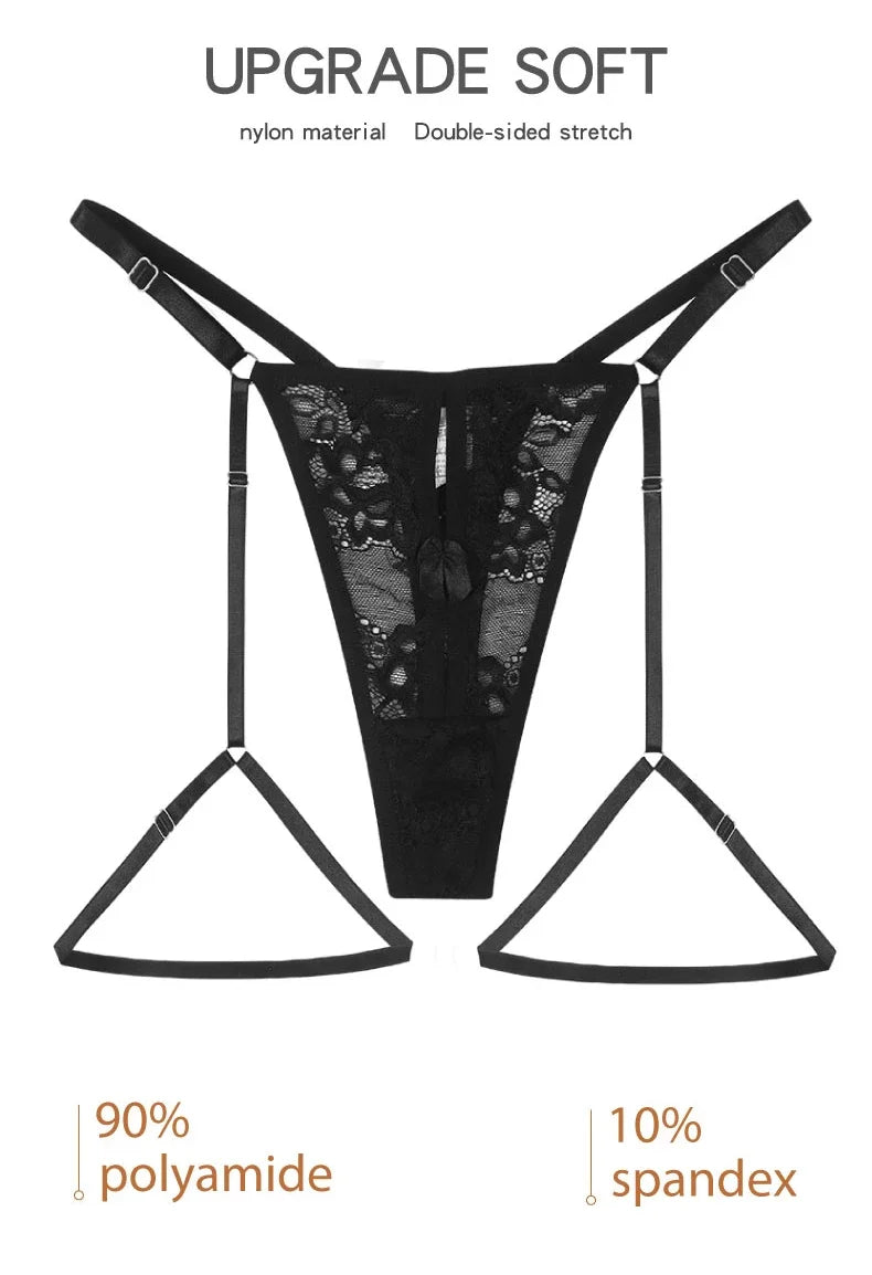 Women Lace Hollow Out Panties Garter Sexy Lingerie Underwear Set Erotic Perspective Thongs Woman Sexy G-string Adjustable Panty