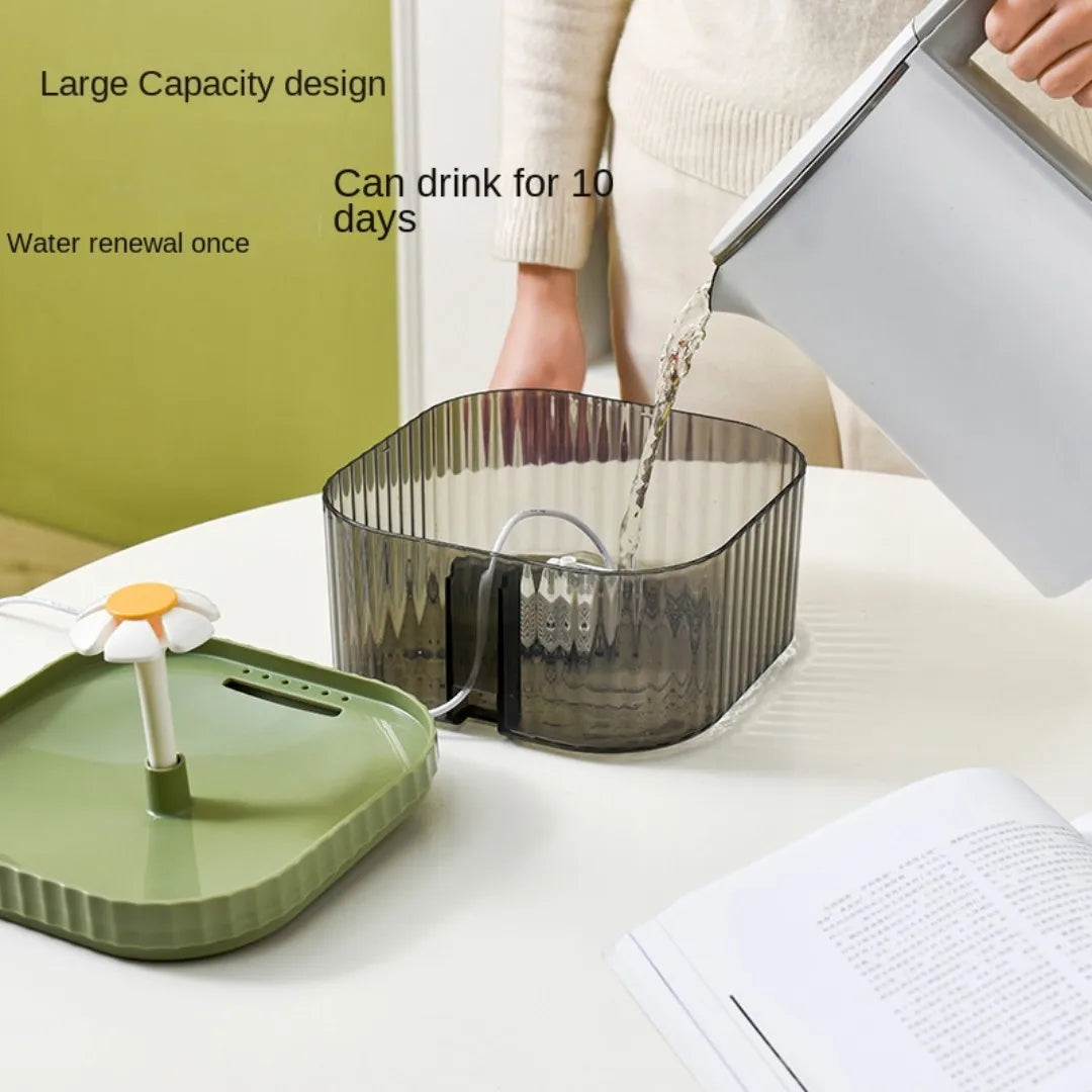 1.5L Cat Water Automatic Quiet Water Wired loop Dispenser Flower USB charge Cat Dogs Pet drinking water with Replacement Filters