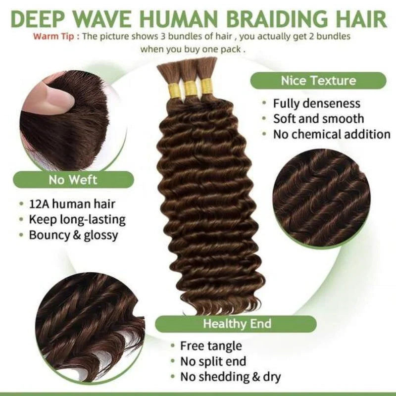 2 Bundles Human Hair Bulk For Braiding Colored Chocolate Brown Human Hair Extensions 110g Per Pack Curly Boho Hair For Braidings