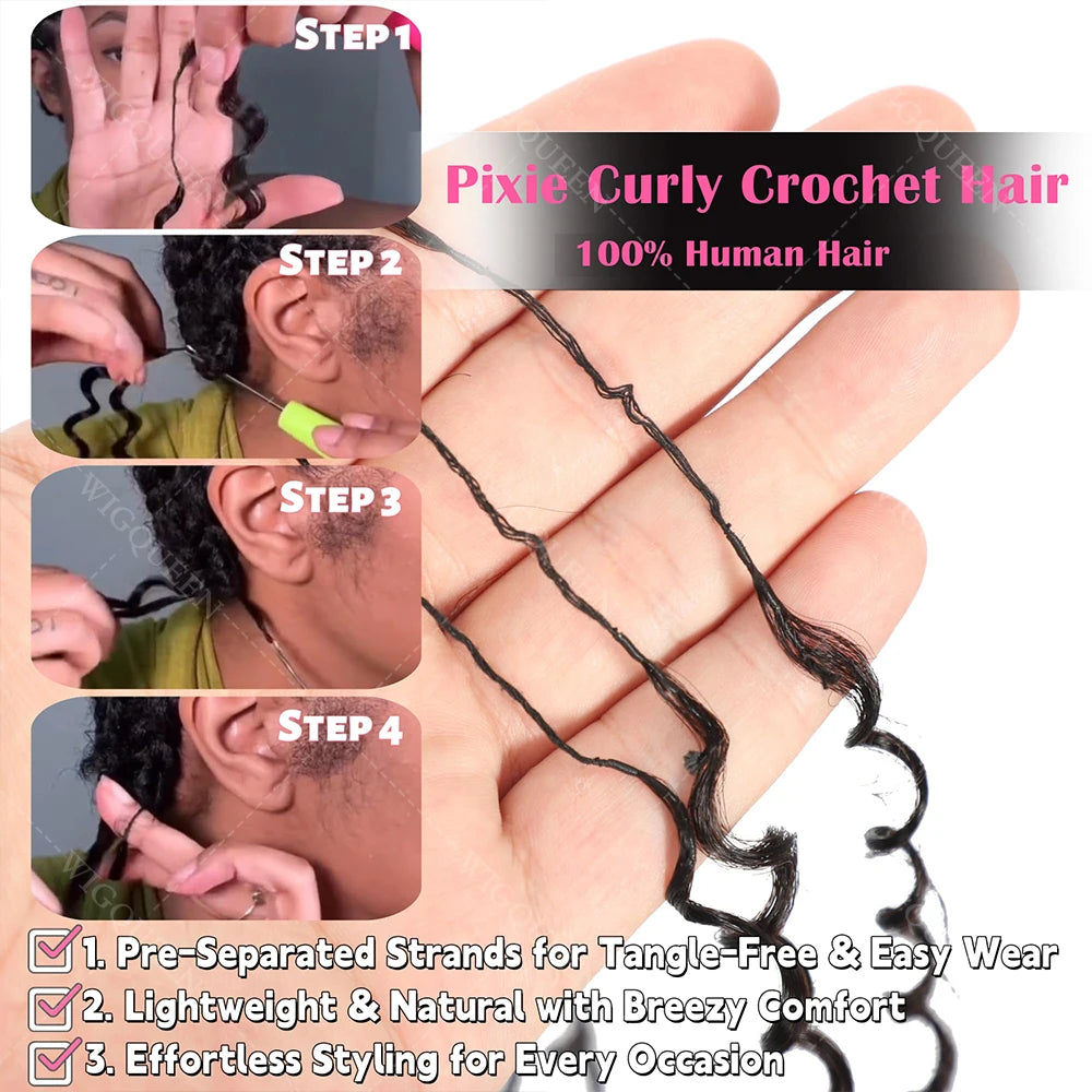 Feather Crochet Human Hair 4/27 Highlight Pixie Curl Bulk Hair Extensions Lightweight Small Spirals Curly Crochet Hair For Braid