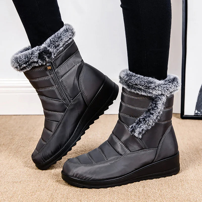 Faux Fur Waterproof Snow Boots Women 2024 Trend Non Slip Winter Ankle Boots Woman Warm Thicken Plush Couples Cotton Padded Shoes