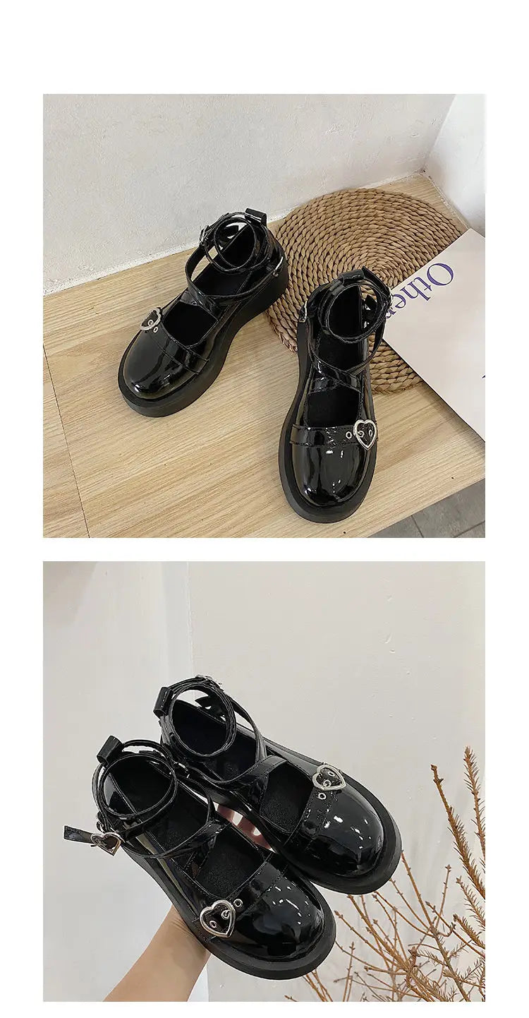 Women heels Lolita shoes platform mary jane Shoes Star Buckle Strap Mary Janes Women Cross-tied Girls Rivet Casual Shoes kawaii