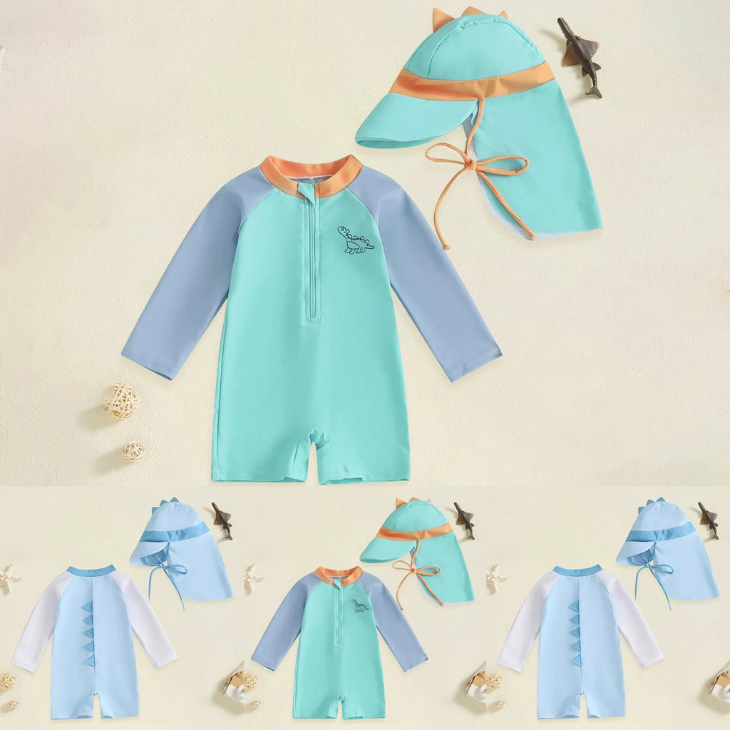 Infant Boys Swimsuit Long Sleeve Zipper Swimsuit Sun Protective Clothing Infant Bathing Swimwear Swimsuit Romper with Bow Print