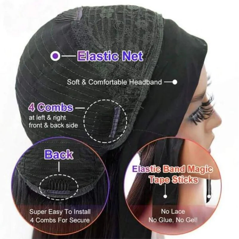 40 Inch Straight Headband Wigs Human Hair Machine Made Hair Wigs For Women 250% Density No Lace Front Wigs Brazilian Virgin Hair