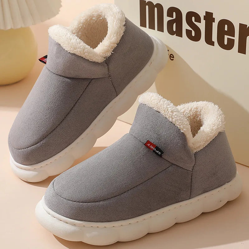 Comwarm Warm Fur House Slippers For Women Men 2023 Winter New Ankles Cozy Plush Slippers Home Indoor Soft Thick Sole Cotton Shoe