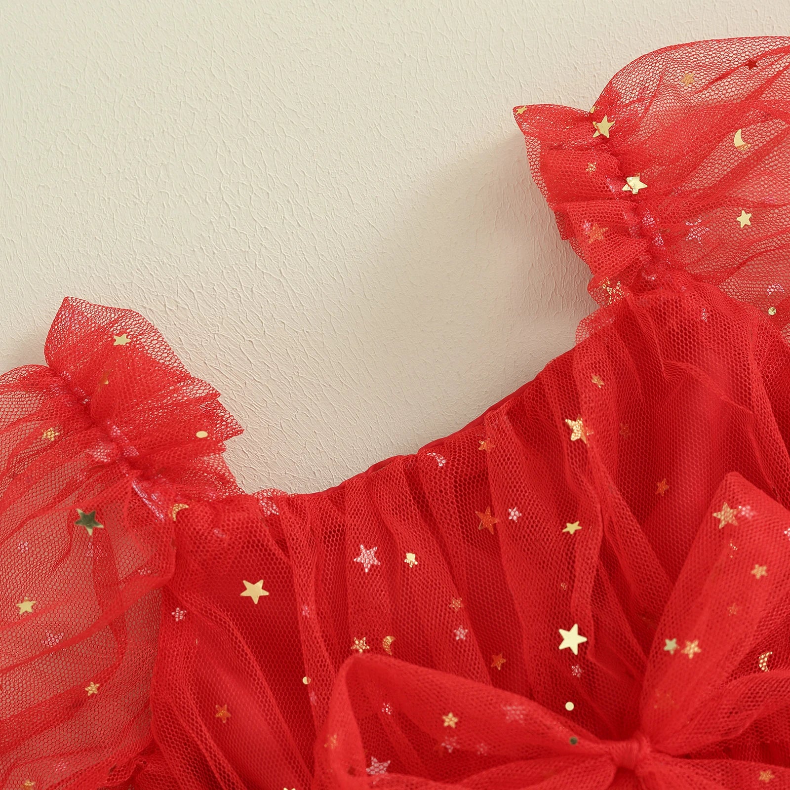 Citgeett Summer Christmas Infant Baby Girls Outfits Short Puff Sleeve Bodysuit Tulle Dress + Headband Set Red Xmas Clothes