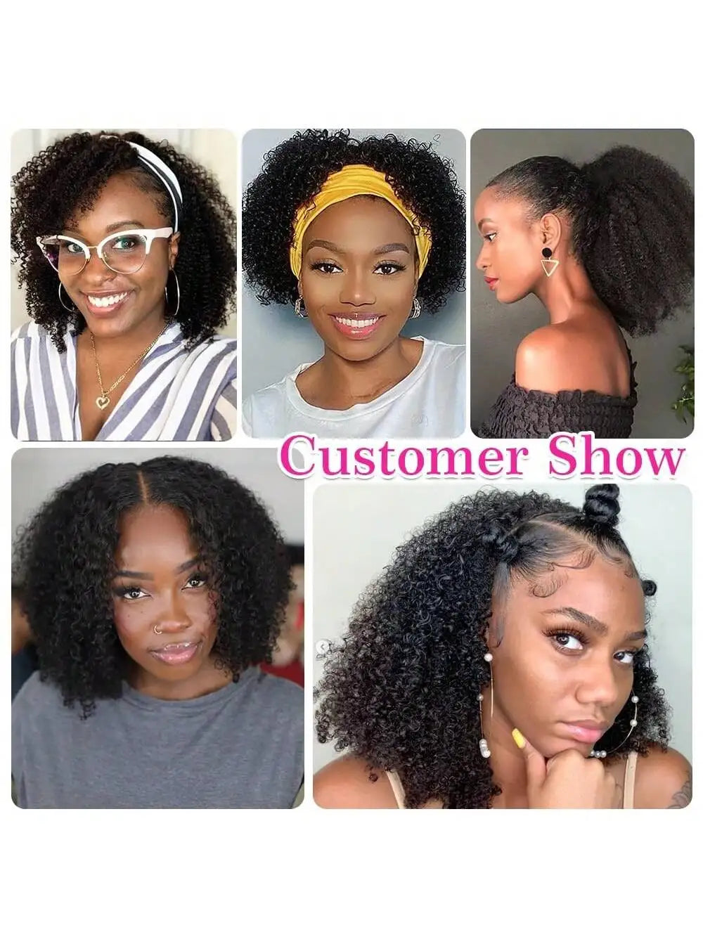 Afro Curly 3 In 1 Half Wig Human Hair Elastic Drawstring Wear Go Glueless Kinky Curly Human Hair Half Wigs Friendly To Beginners
