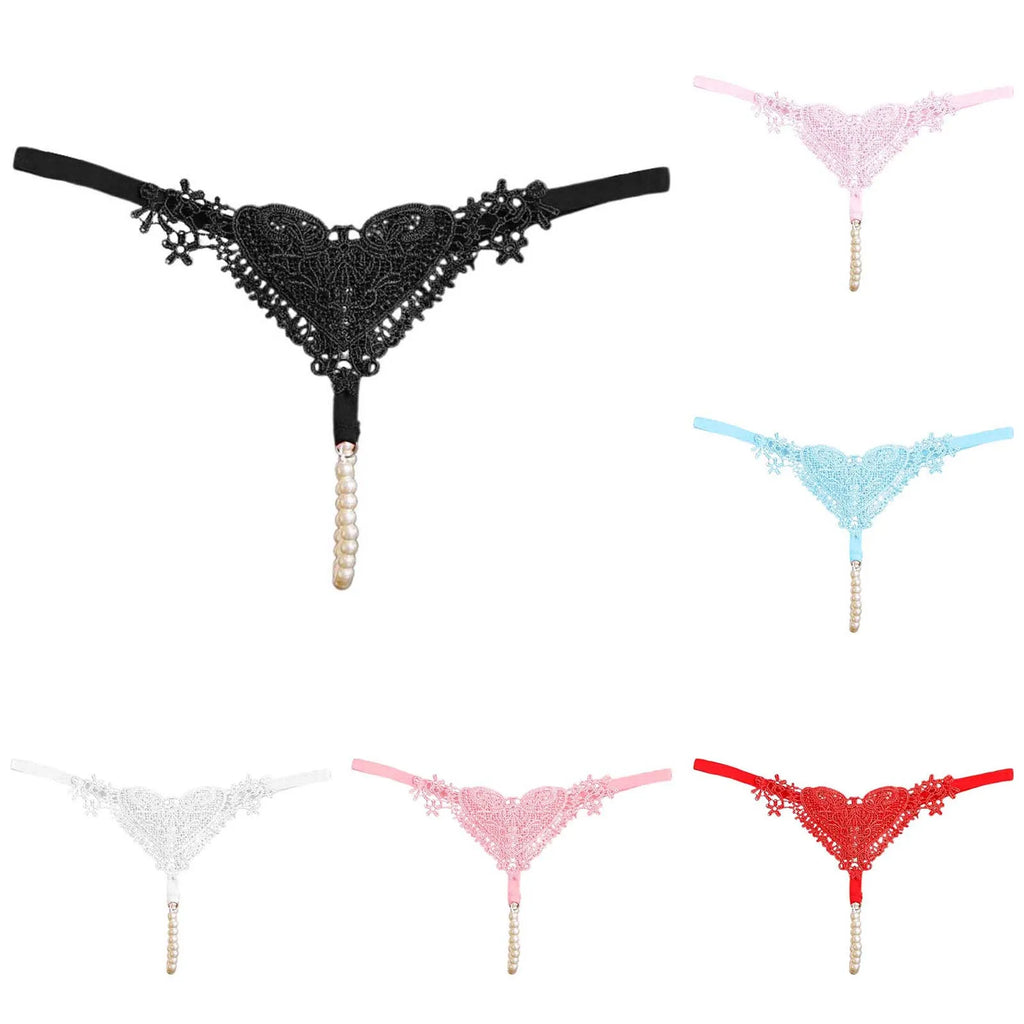 Seamless Crotchless Underwear Women Erotic Floral Embroidered Beading Sexy Lingeries Female Lace Hollow Out Pearl Panties