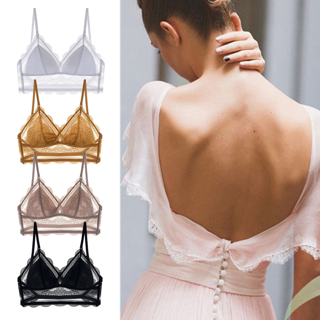 Sexy Low Back Bras Ladies U Backless Invisible Lace Wireless Bra Bralette Mesh Ultra Thin Seamless Underwear Women Lingerie