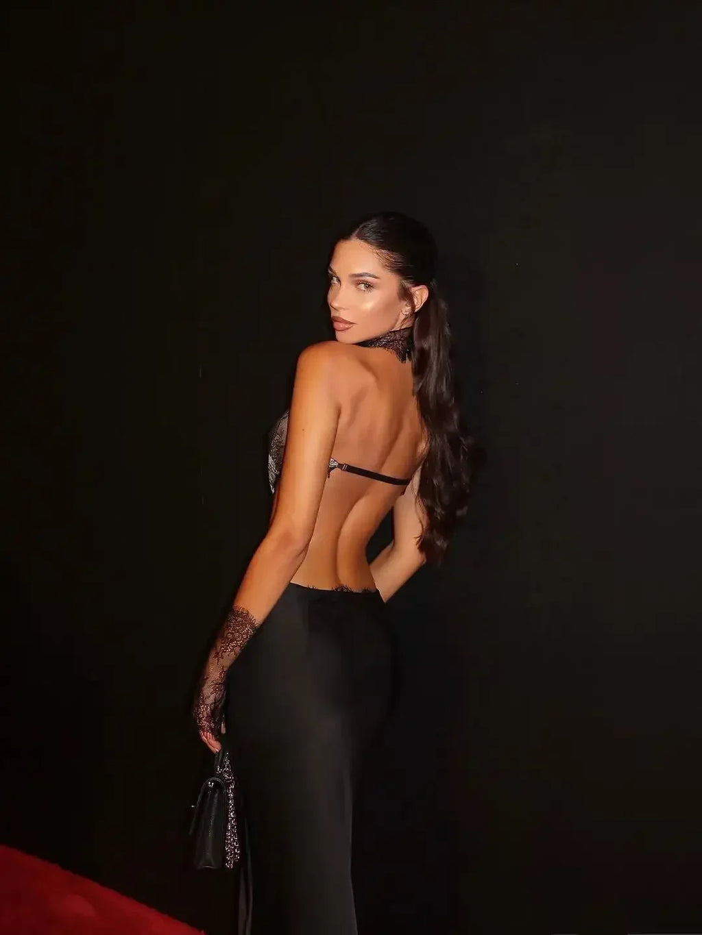 Strapless Lace Patch Dress Women's Sexy Sleeveless Backless Hollow Out Slim Fit Satin Long Dress 2026 Lady Event Evening Dress