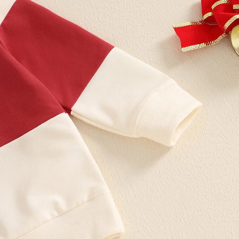 Toddler Baby Boy Christmas Outfit Letter Embroidery Contrast Color Long Sleeve Sweatshirt and Elastic Pants Clothes