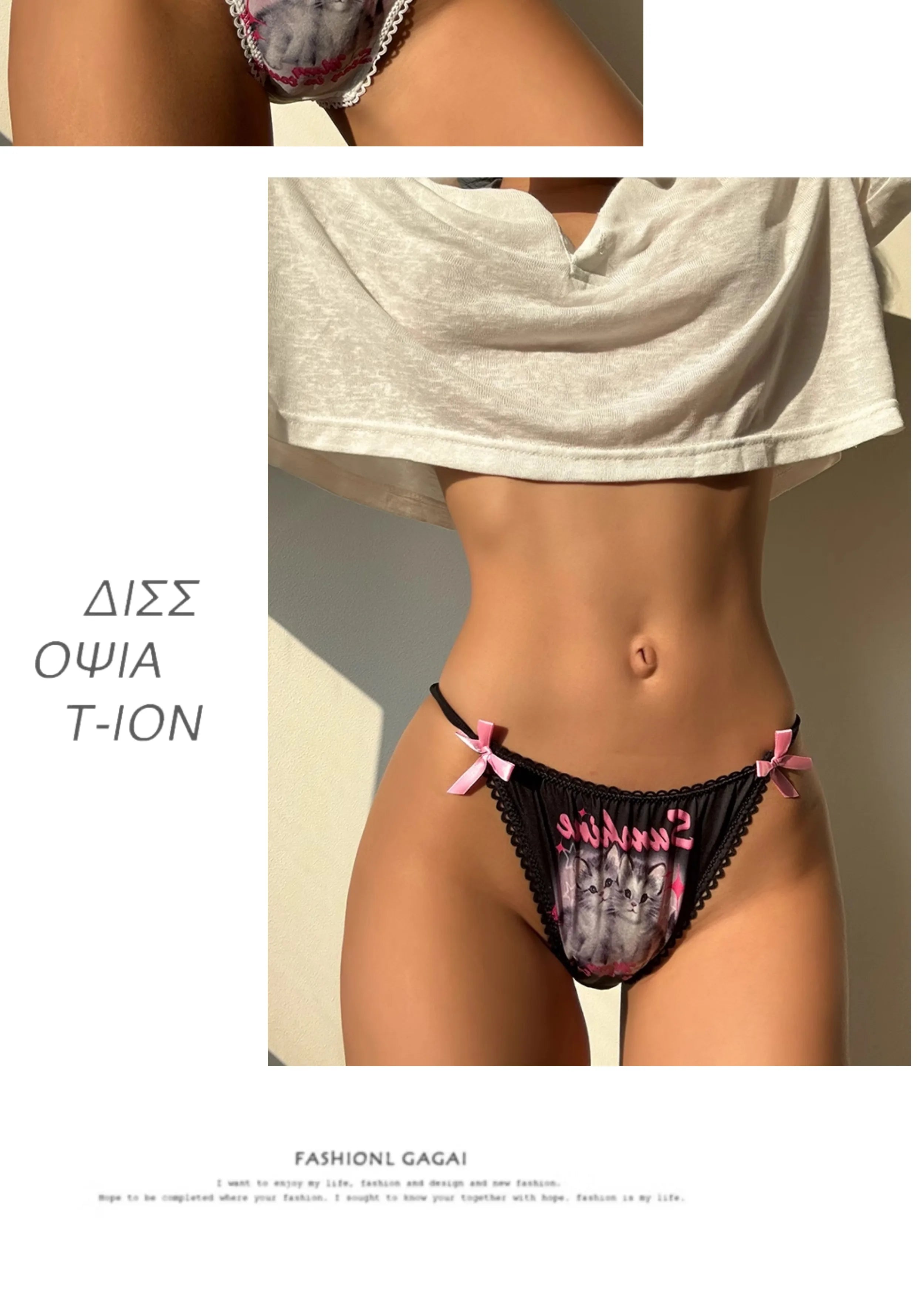Ice Silk Cute Cat Girls Panties Thin Sexy Japanese Women Briefs Lady Thong Underwear Female Low Waist G String Lingerie