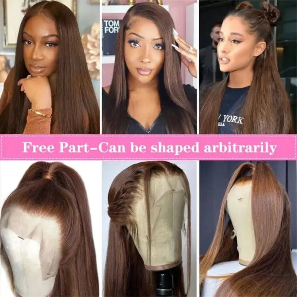 220 Desnity Long Chocolate Brown Straight  40 46 Inch Full Frontal 13x4 13x6 HD Transparent Lace Front Remy Human Hair Wigs