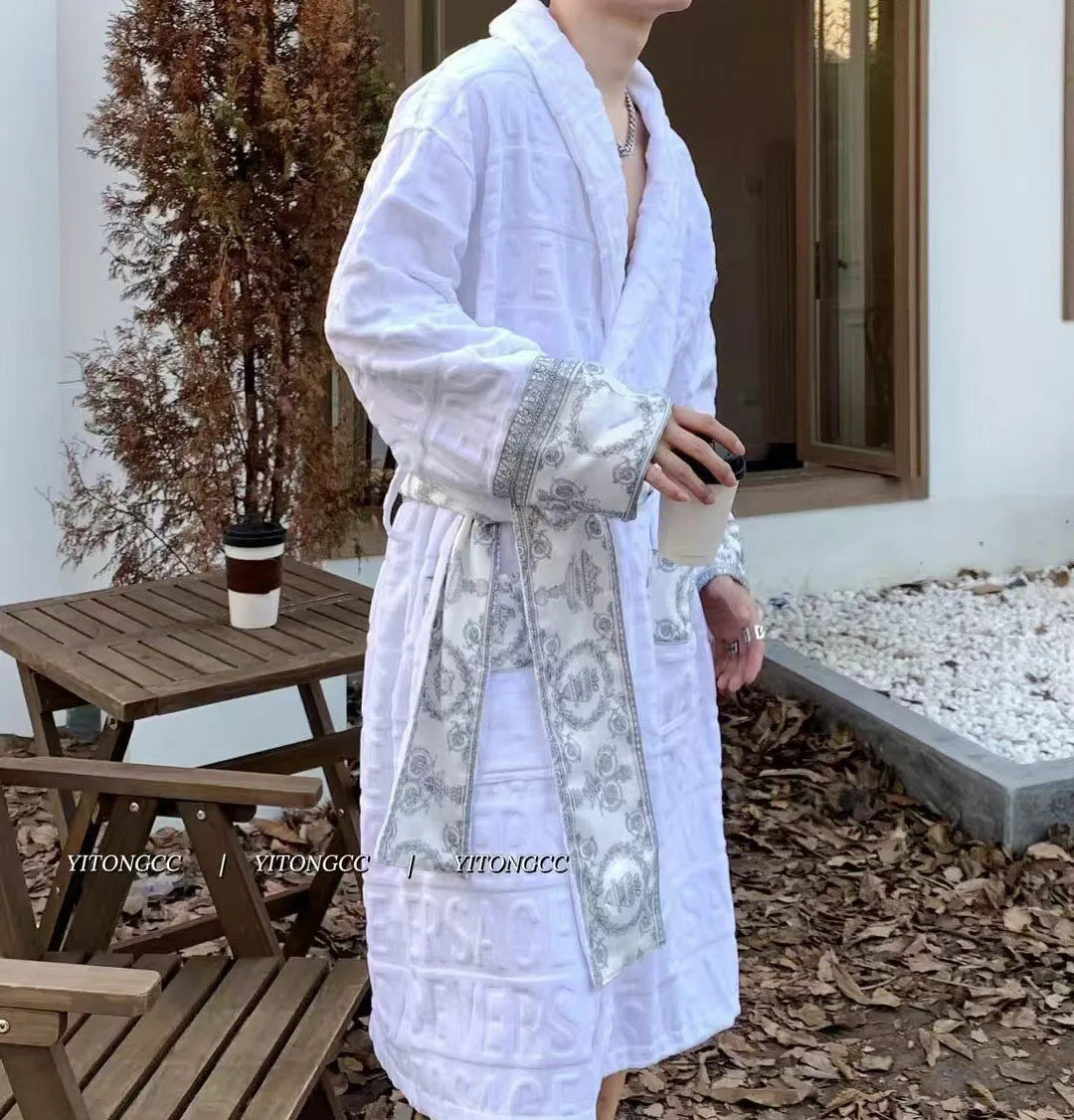 Bathrobe Men Women Sleepwear Long Robe Cotton Luxury Hotel Style Pajamas Homewear Comfortable Plush Loungewear