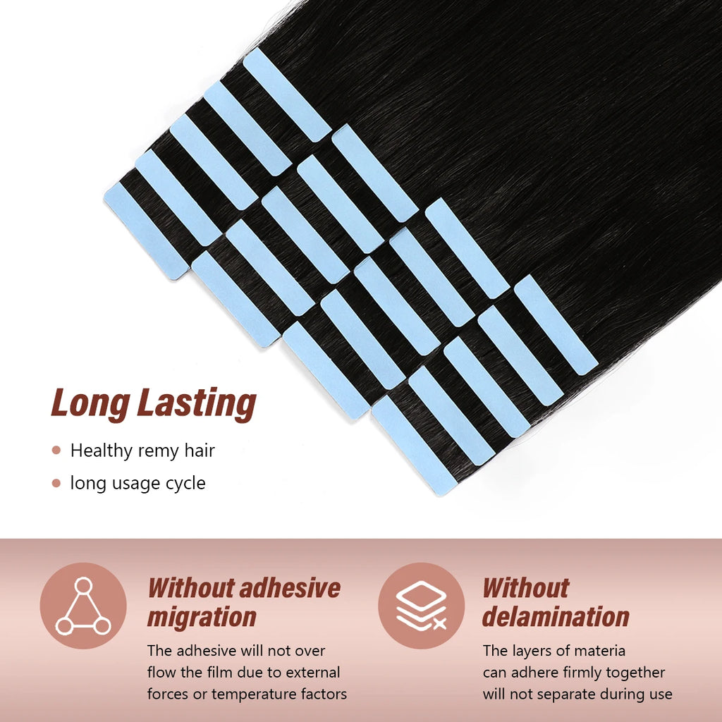 Jet Black #1 Tape In Hair Extensions Human Hair 12-24 Inches 50g 20Pcs/Pack Tape Ins Human Hair Extensions Real Human Hair Tape