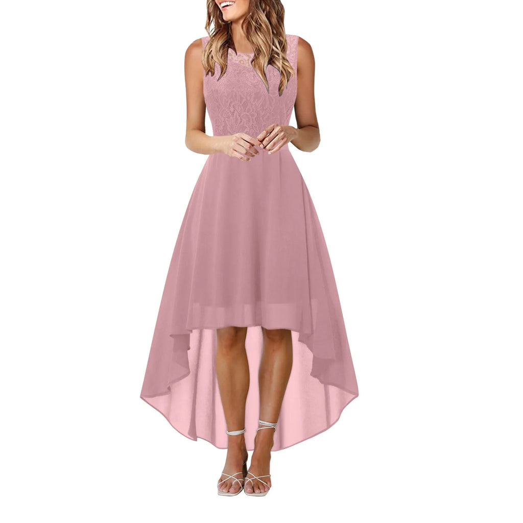 Bow Belt Elegant Irregular Length Women'S Elegant Dresses Sleeveless Chiffon Bridesmaid Cocktail Dress Female Clothing