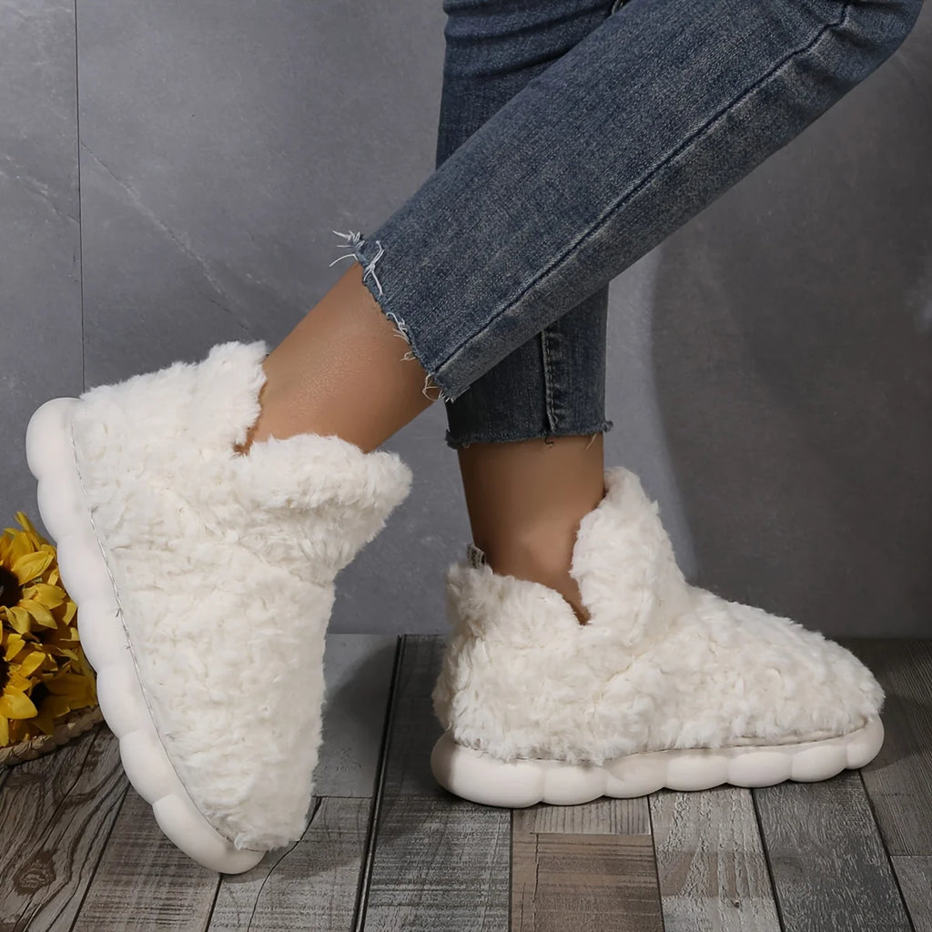 2025 Warm Solid Color Slipper Boots Casual Slip On Plush Lined Shoes Comfortable Indoor Home Slippers Home Bedroom Floor Slipper