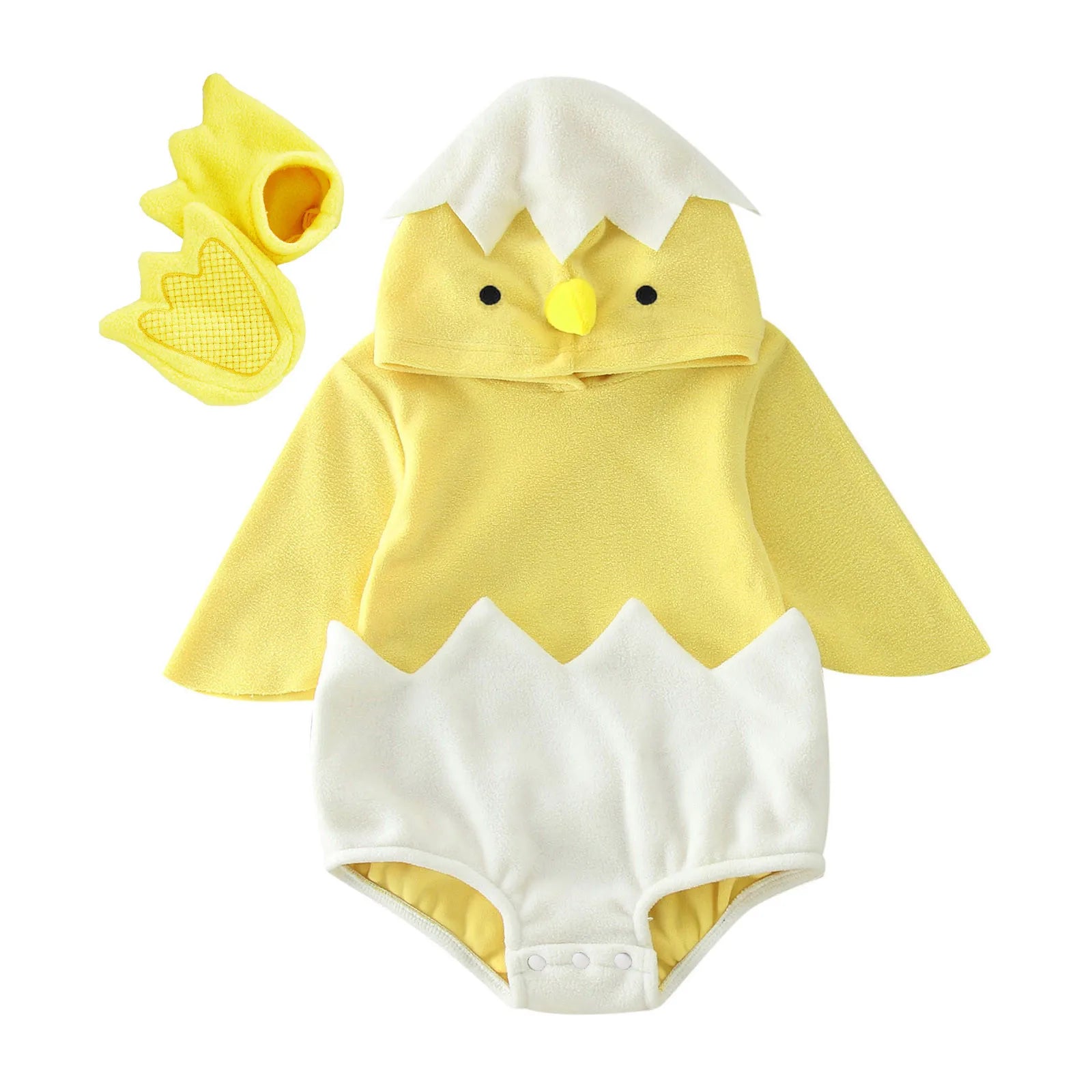 Girl Outfits Infant Boys Girls Cosplay Chicken Animal Costume Winter Fleece Hooded Romper Bodysuits Footwear Set Baby Size