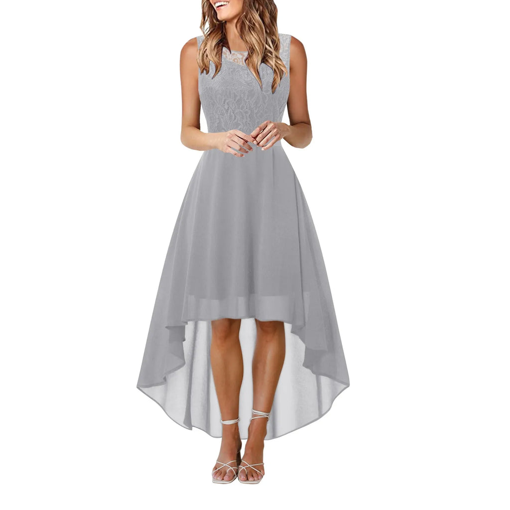 Bow Belt Elegant Irregular Length Women'S Elegant Dresses Sleeveless Chiffon Bridesmaid Cocktail Dress Female Clothing