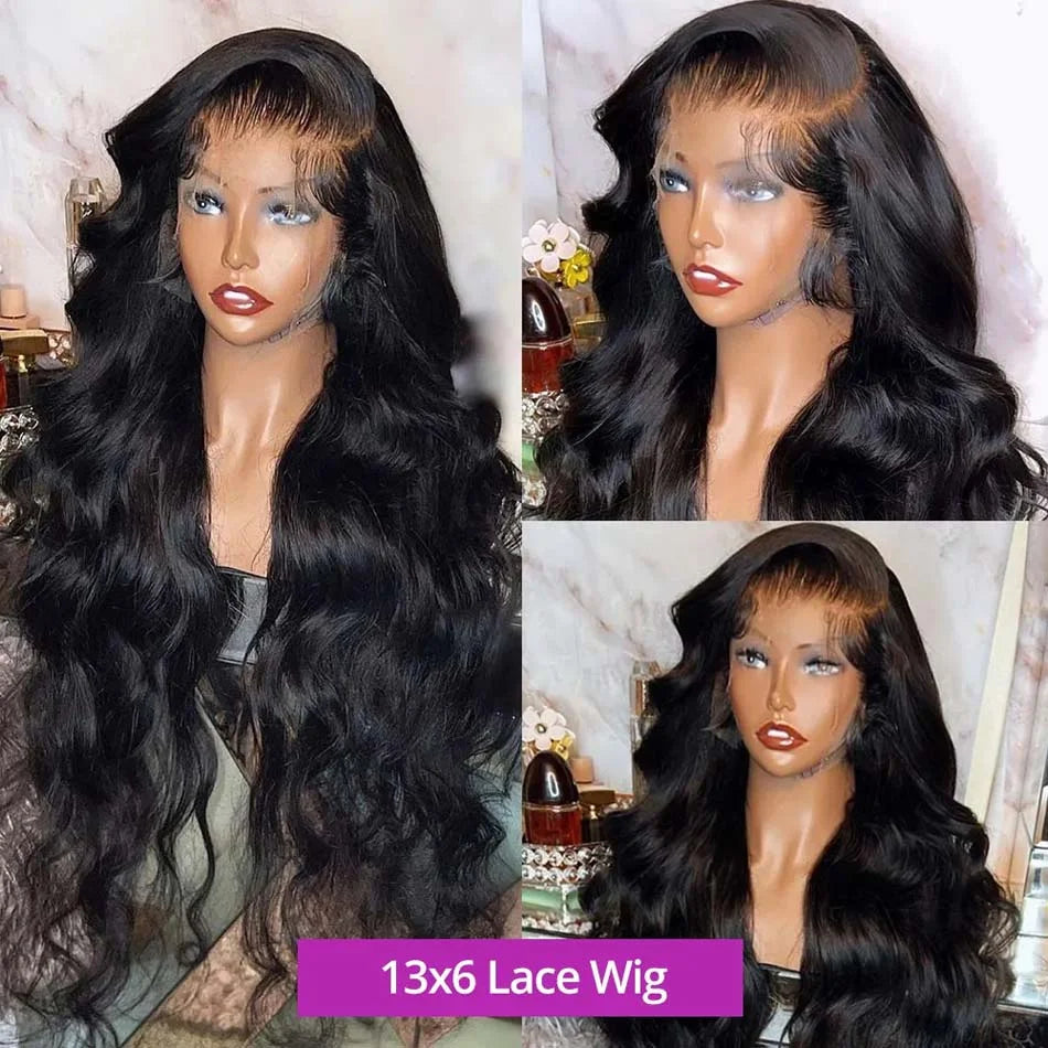 Body Wave Wig 100% Human Hair 13X6 Hd Lace Frontal Wig 30 40 Inch Brazilian 13X4 Lace Front Black Wig For Women 250 Density