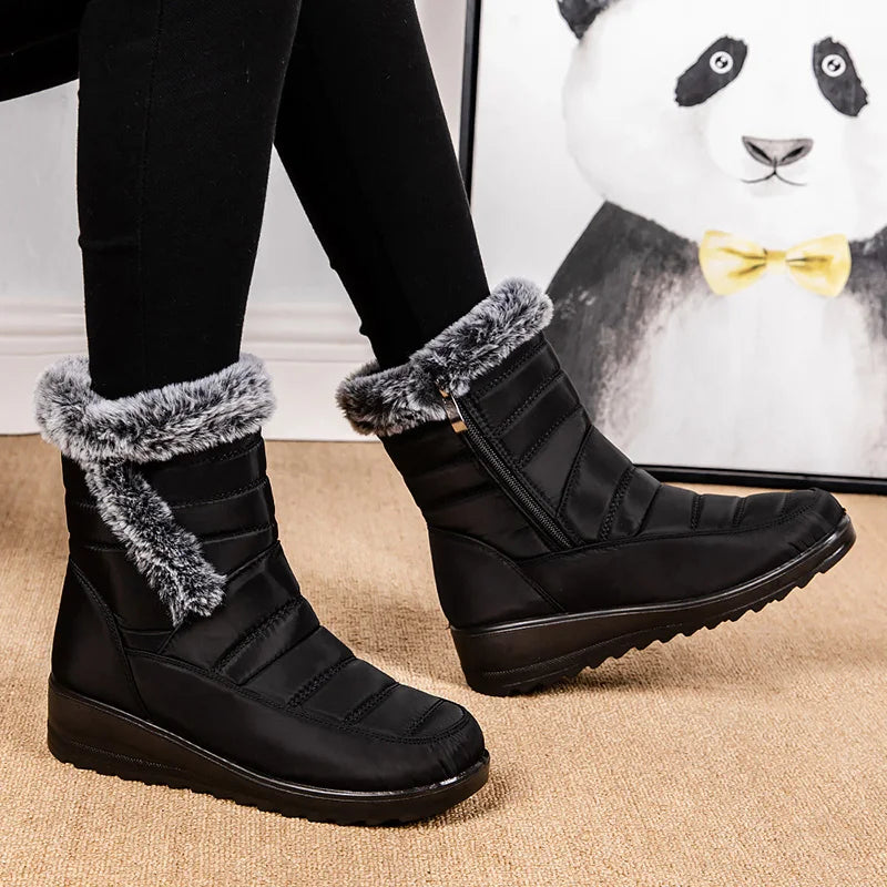 Faux Fur Waterproof Snow Boots Women 2024 Trend Non Slip Winter Ankle Boots Woman Warm Thicken Plush Couples Cotton Padded Shoes